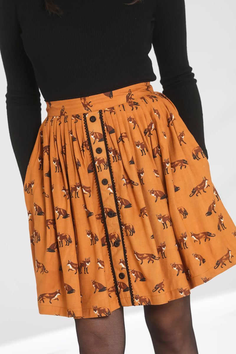 Vixey Pleated Mini Skirt in Caramel by Hell Bunny