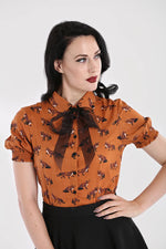 Vixey Short Sleeve Fox Top in Caramel by Hell Bunny
