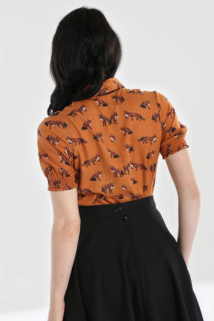 Vixey Short Sleeve Fox Top in Caramel by Hell Bunny