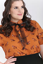 Vixey Short Sleeve Fox Top in Caramel by Hell Bunny