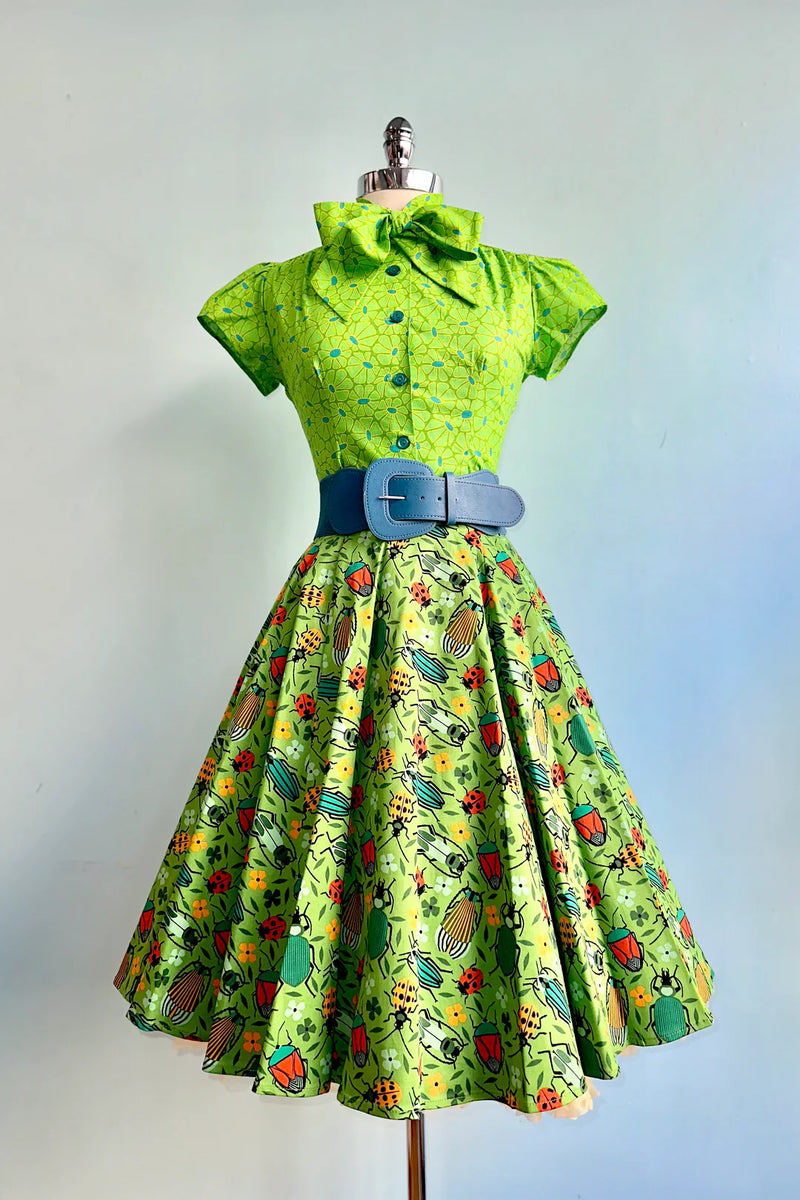 Green Bugs Full Skirt by Eva Rose Modern Millie Green Bugs Full Skirt by Eva Rose Modern Millie