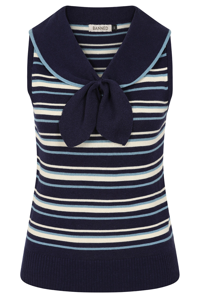 Navy Striped Maisie Sleeveless Sweater by Banned