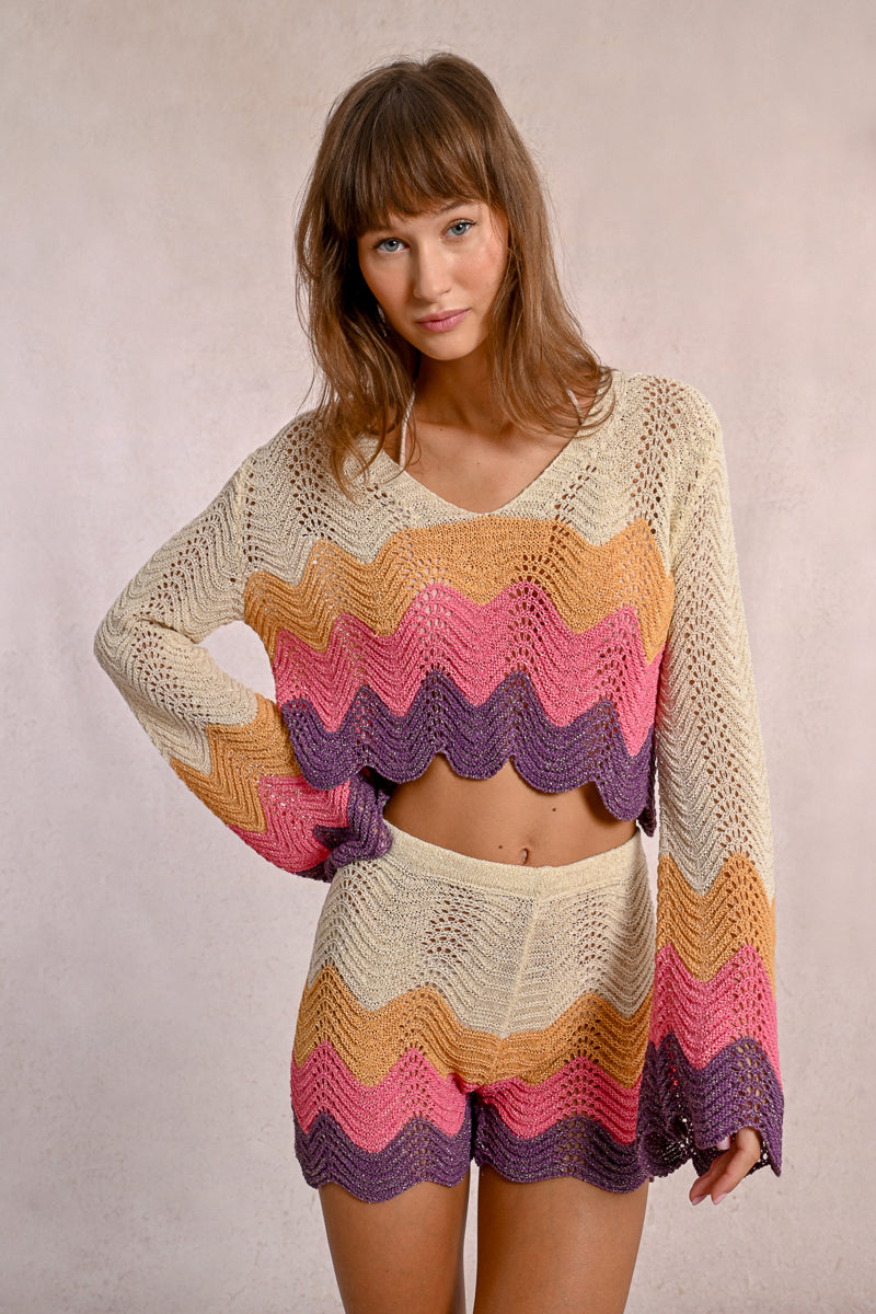 Cropped Multicolor and Lurex Sweater by Molly Bracken