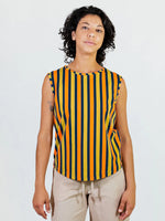 Navy and Chartreuse Stripe Millie Muscle Tee Top by Mata Traders