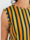 Navy and Chartreuse Stripe Millie Muscle Tee Top by Mata Traders