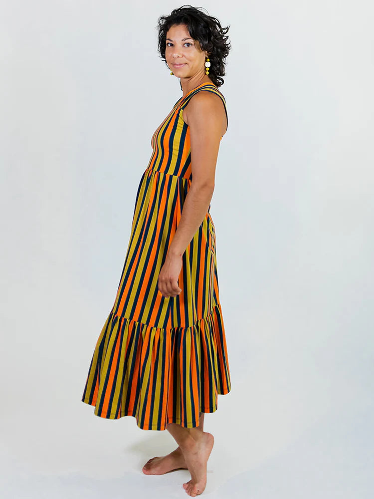 Final Sale Navy and Chartreuse Stripe Opal Dress by Mata Traders