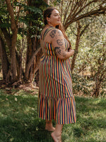 Navy and Chartreuse Stripe Opal Dress by Mata Traders