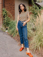 Navy and Chartreuse Stripe Millie Muscle Tee Top by Mata Traders