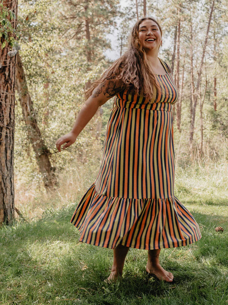 Final Sale Navy and Chartreuse Stripe Opal Dress by Mata Traders