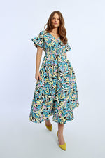 Bright Leaf Ruffle Sleeve Midi Dress by Lili Sidonio