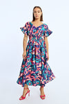 Abstract Print Ruffle Sleeve Midi Dress by Lili Sidonio