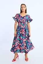 Abstract Print Ruffle Sleeve Midi Dress by Lili Sidonio