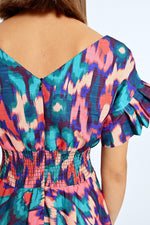 Abstract Print Ruffle Sleeve Midi Dress by Lili Sidonio