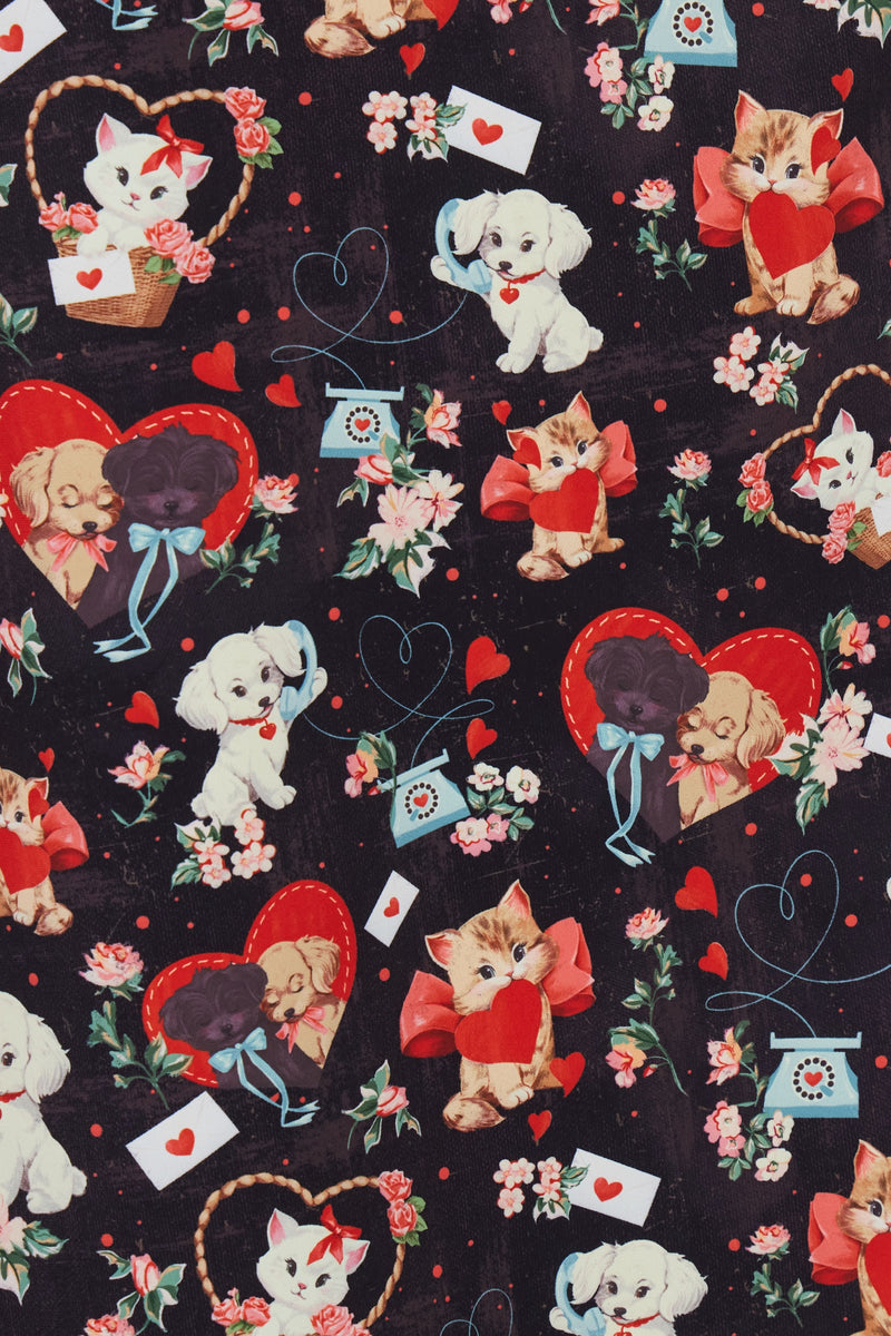 Midi Skirt in Valentines Kitties and Puppies by Voodoo Vixen