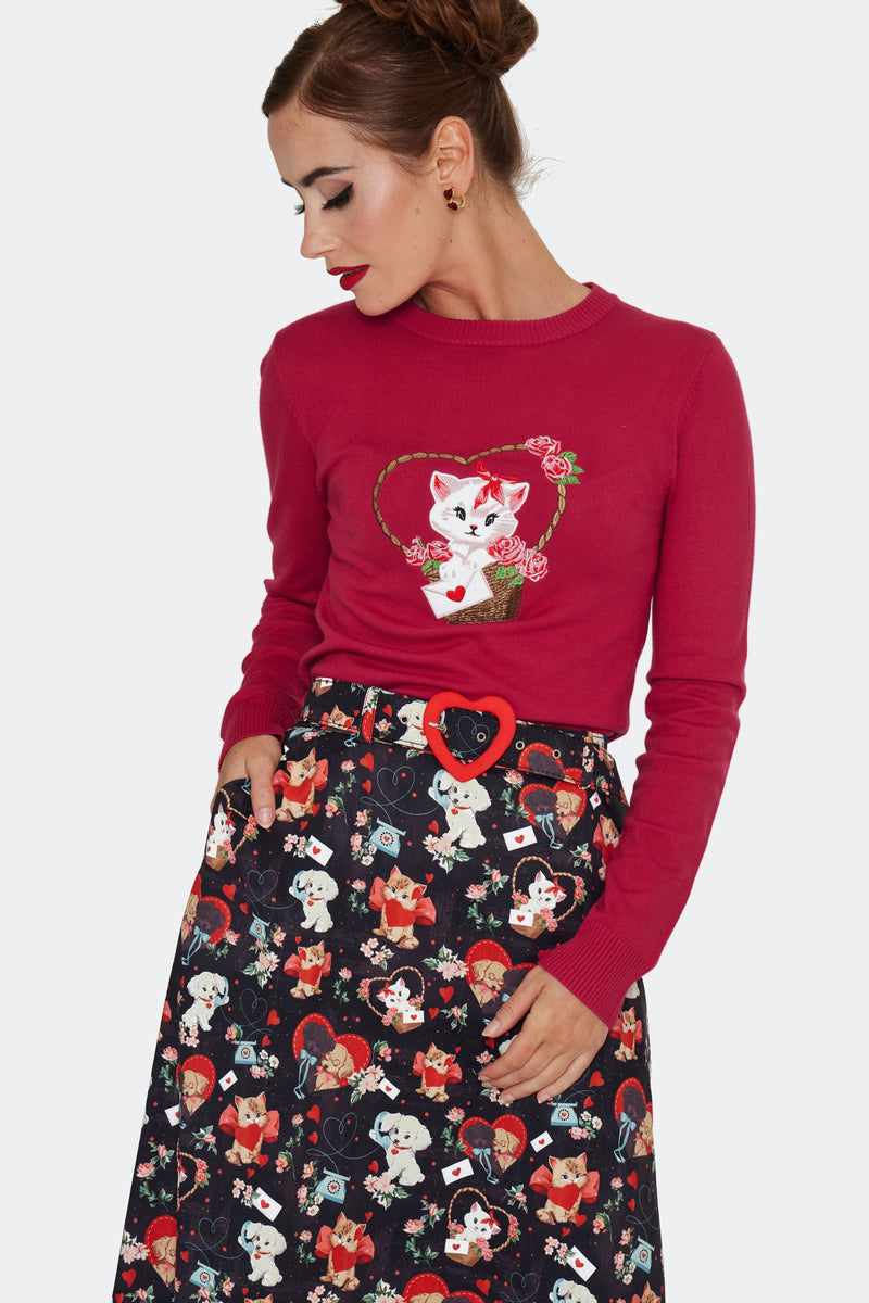 Midi Skirt in Valentines Kitties and Puppies by Voodoo Vixen