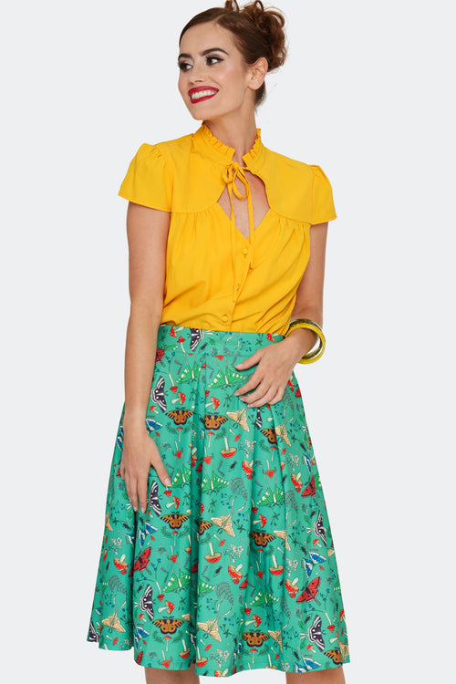 Moth and Mushroom Green Skirt by Voodoo Vixen