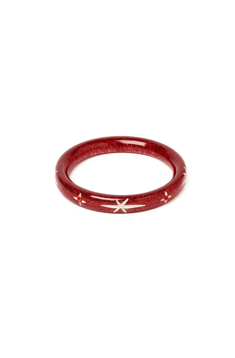 Red Glitter Snowflake Narrow Bangle Bracelet by Splendette