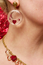 Clear Key to My Heart Drop Hoop Earrings by Splendette