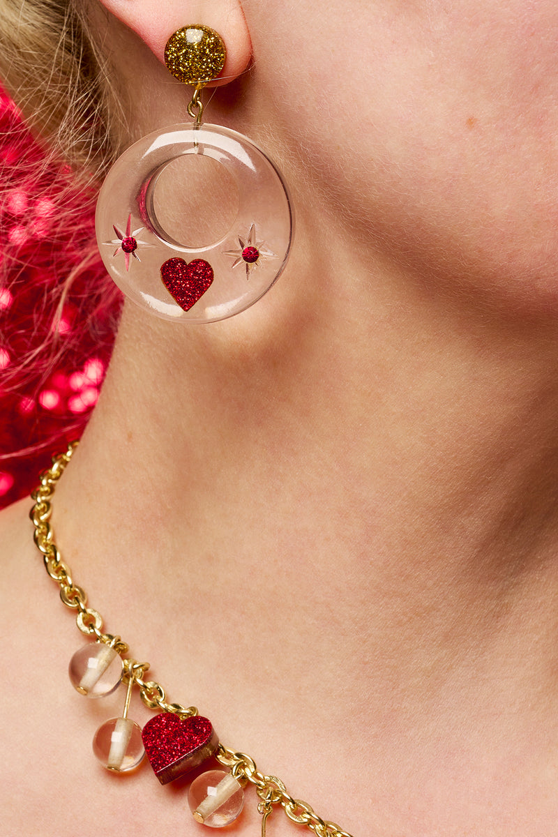 Clear Key to My Heart Drop Hoop Earrings by Splendette