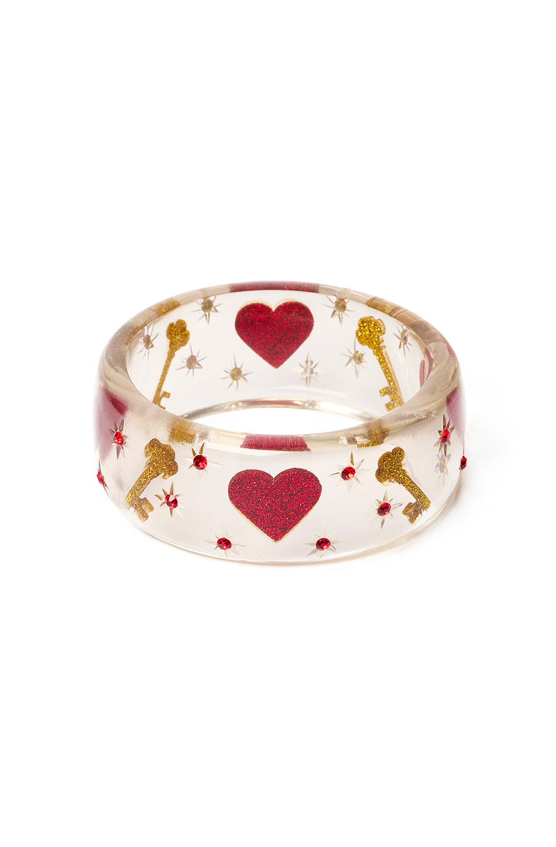 Clear Key to My Heart Wide Bangle Bracelet by Splendette