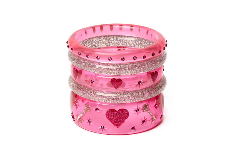 Pink Key to My Heart Narrow Bangle Bracelet by Splendette