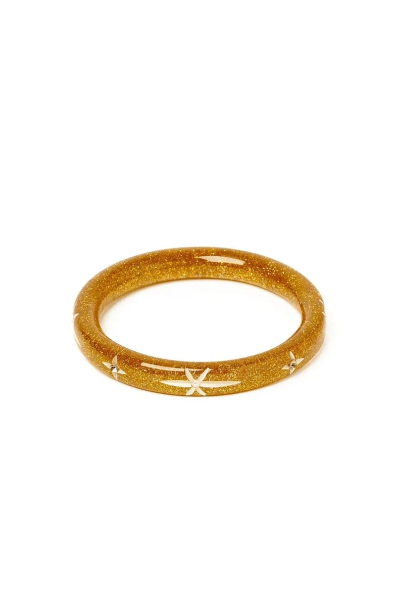 Gold Glitter Snowflake Narrow Bangle Bracelet by Splendette in Multiple Sizes