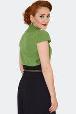 Green Short Sleeve Keyhole Button Down Top by Voodoo Vixen