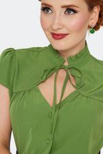 Green Short Sleeve Keyhole Button Down Top by Voodoo Vixen