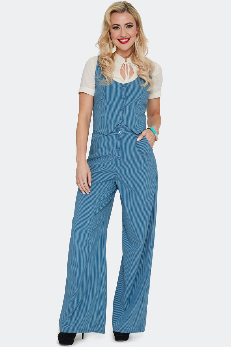 Blue Pinstripe High Waisted Suspender Pants by Voodoo Vixen Small Blue Pinstripe High Waisted Suspender Pants by Voodoo Vixen Small