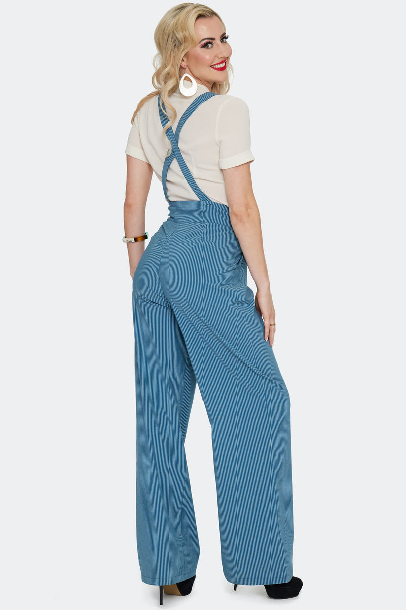 Blue Pinstripe High Waisted Suspender Pants by Voodoo Vixen Modern Millie Blue Pinstripe High Waisted Suspender Pants by Voodoo Vixen Modern Millie