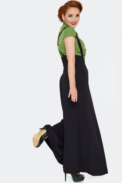 Black Pleated High Waisted Suspender Pants by Voodoo Vixen