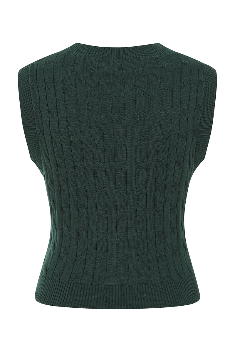 Dark Green Cable Knit Sweater Vest by Banned