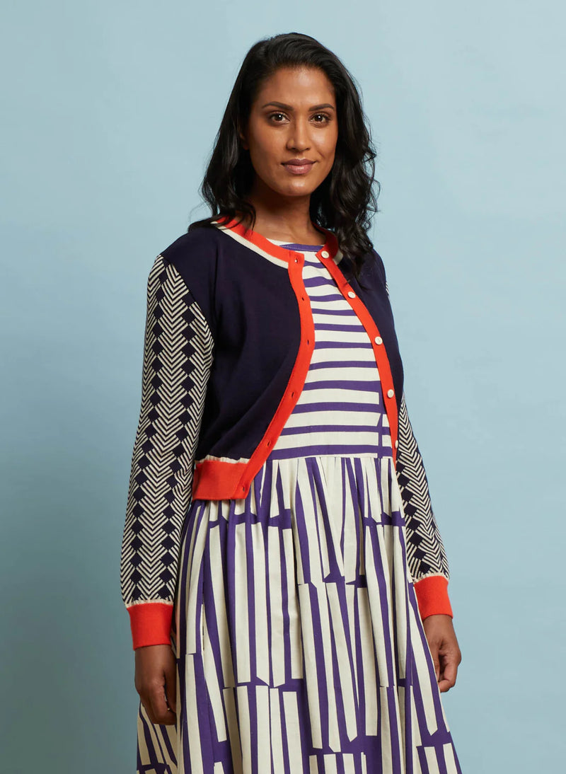 Navy and Coral Embroidered Tiger Vera Cardigan by Palava