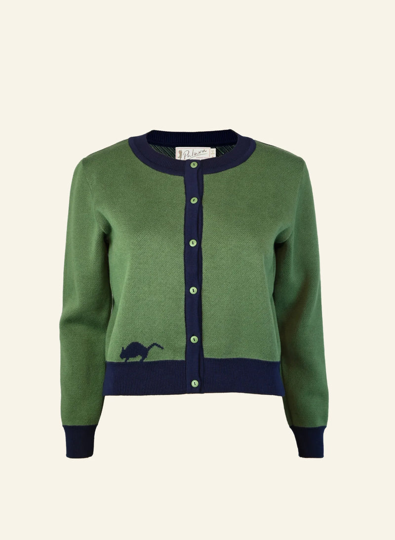 Green Owl Embroidered and Jacquard Vera Cardigan by Palava