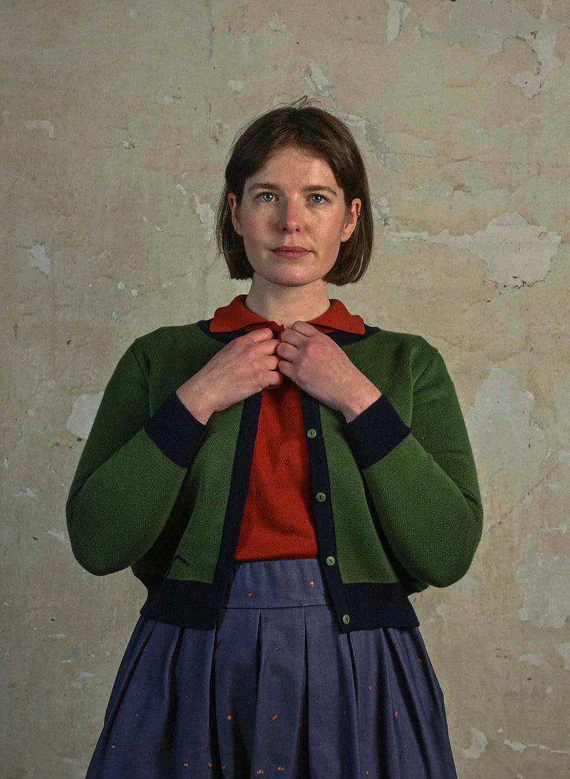 Green Owl Embroidered and Jacquard Vera Cardigan by Palava