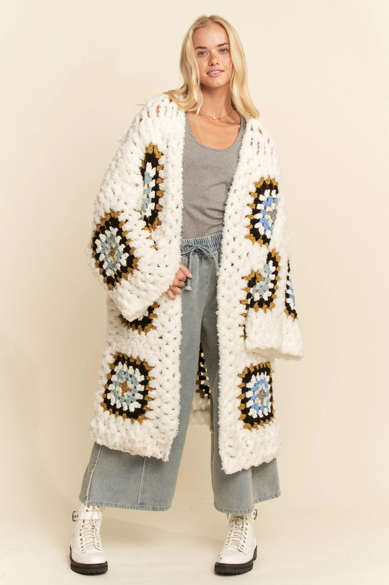 Granny Squares Long Open Cardigan