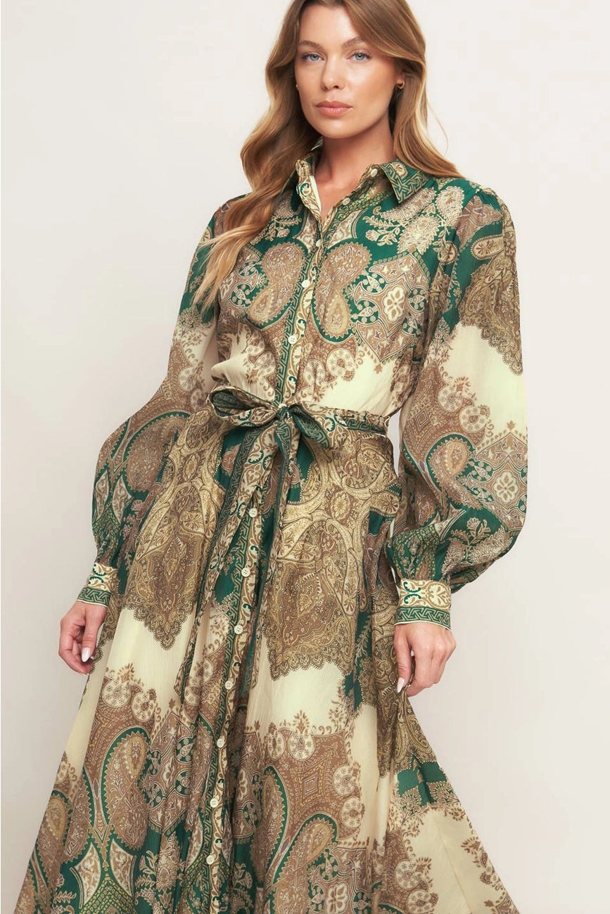 Green and Gold Paisley Maxi Dress Large Green and Gold Paisley Maxi Dress Large