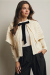 Cable Knit Capelet Cardigan with Velvet Bow in Ivory