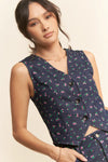 Denim and Floral V-Neck Vest
