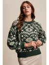 Heart Jacquard Green Knit Sweater
