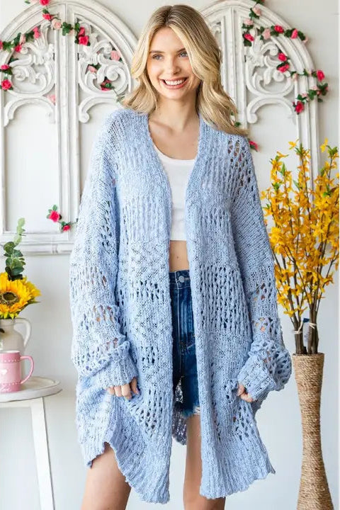 Blue Crochet Long Open Cardigan – Modern Millie