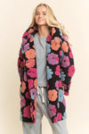 Navy Hoodie Jacket with Fluffy Flowers