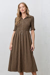 Navy and Brown Gingham Midi Dress