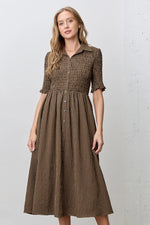 Navy and Brown Gingham Midi Dress