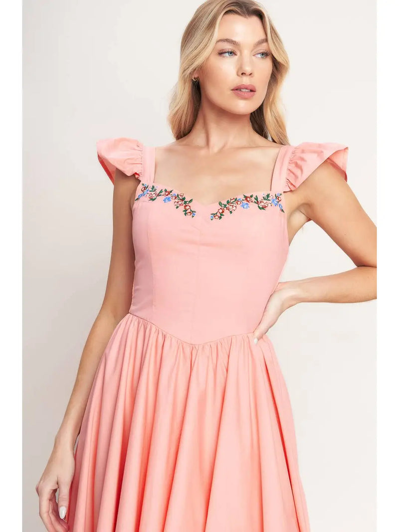 pink flutter sleeve midi dress Pink Flutter Sleeve Midi Dress – Modern Millie
