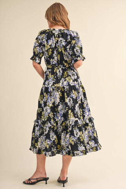Black Floral Belted Midi Dress – Modern Millie Black Floral Belted Midi Dress – Modern Millie