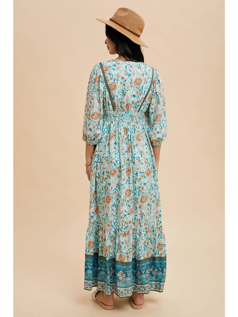 Seafoam Blue Puff Sleeve Maxi Dress