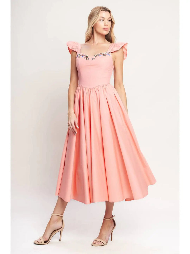 Pink Flutter Sleeve Midi Dress  Modern Millie