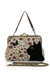 Floral Black Cat Tapestry Kisslock Bag