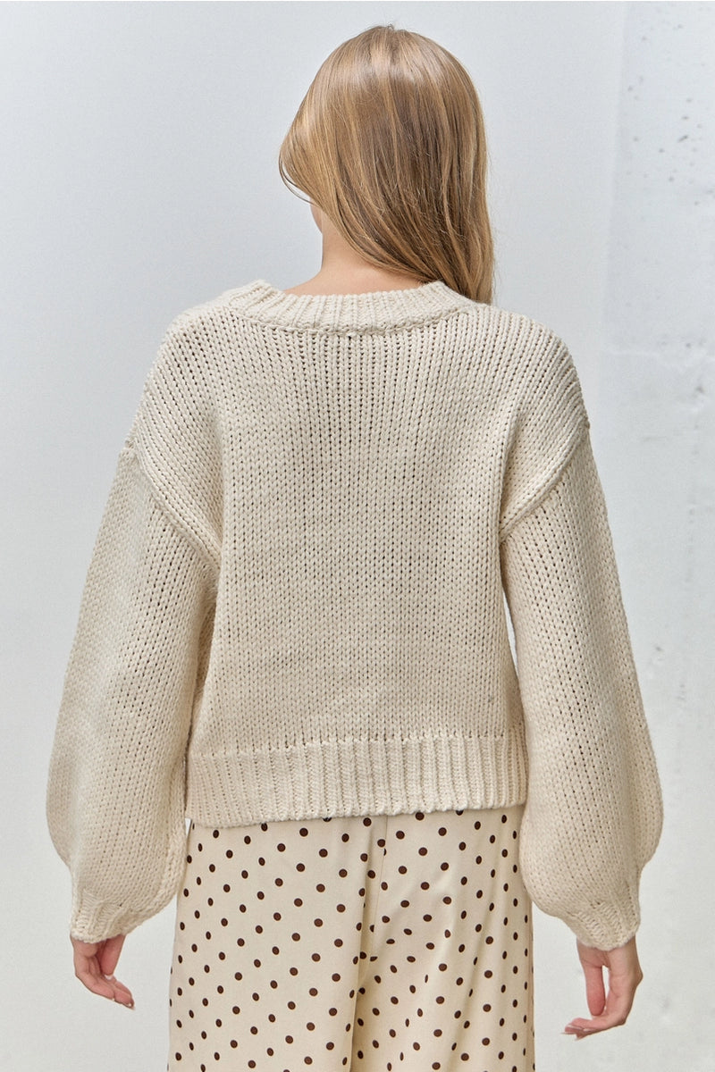 Embroidered Floral Ivory Pullover Sweater